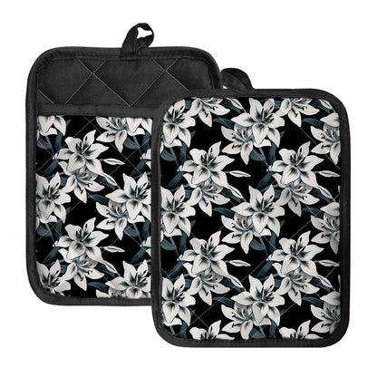 Lily Floral Pattern Print Pot Holders With Pocket