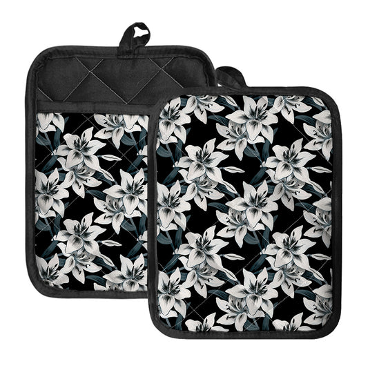 Lily Floral Pattern Print Pot Holders With Pocket