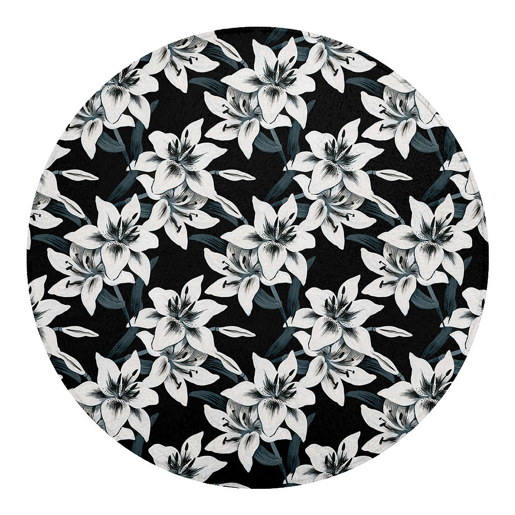 Lily Floral Pattern Print Round Blanket