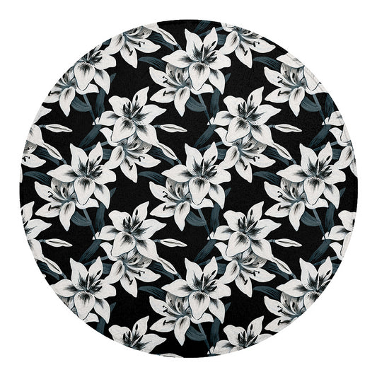 Lily Floral Pattern Print Round Blanket