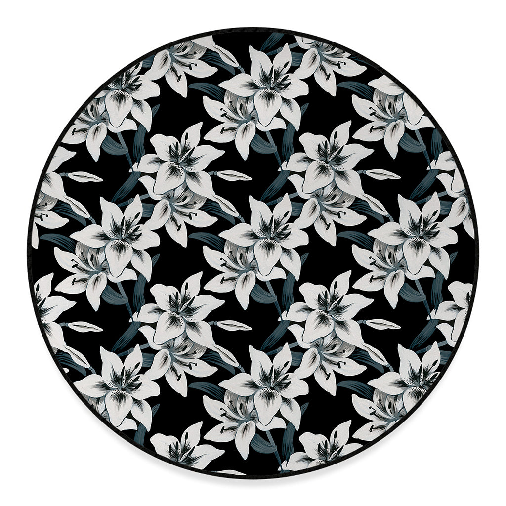Lily Floral Pattern Print Round Floor Mat