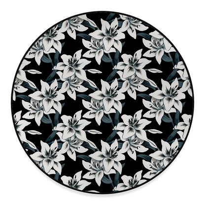 Lily Floral Pattern Print Round Floor Mat