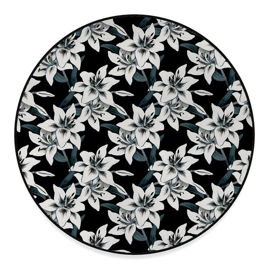 Lily Floral Pattern Print Round Floor Mat