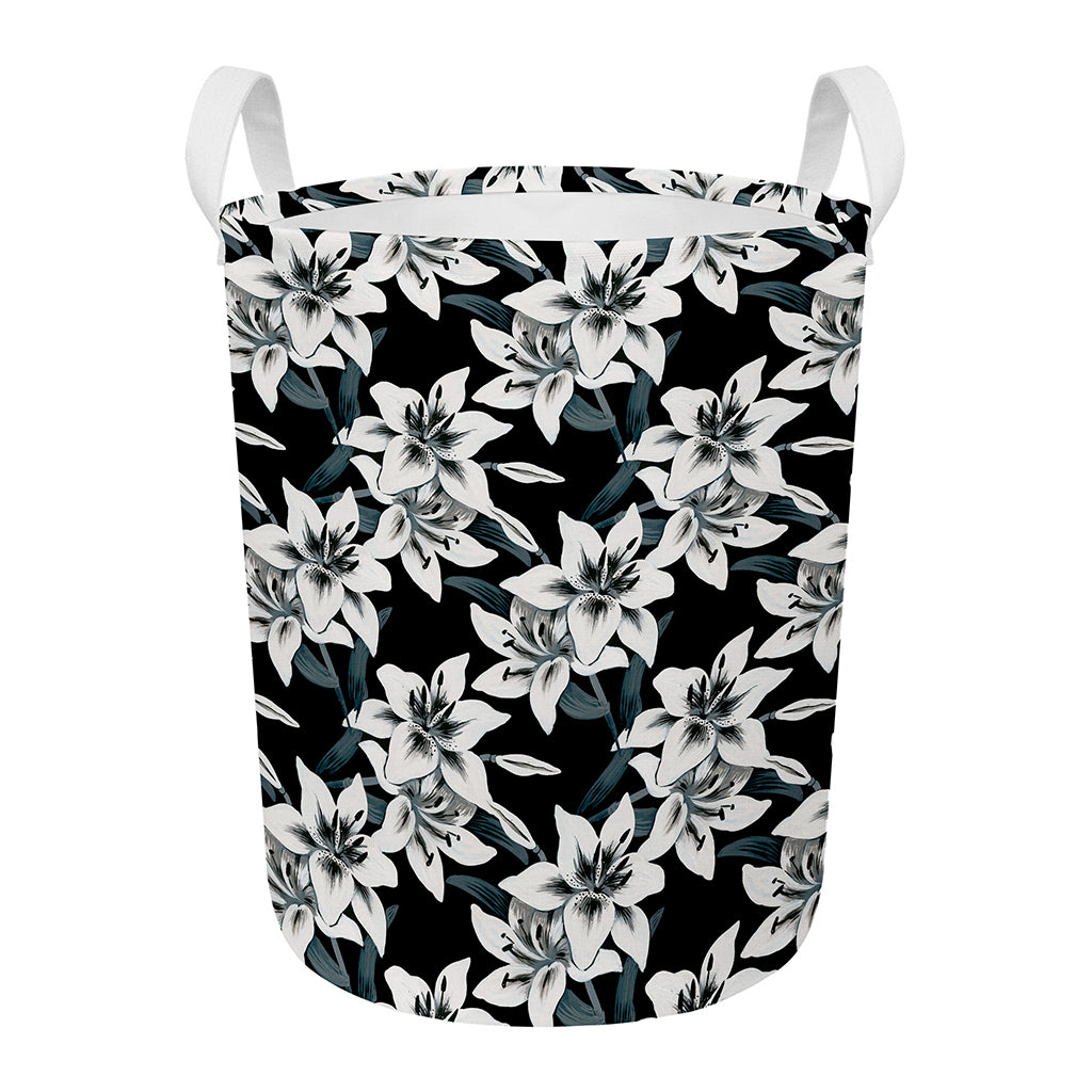 Lily Floral Pattern Print Round Laundry Basket