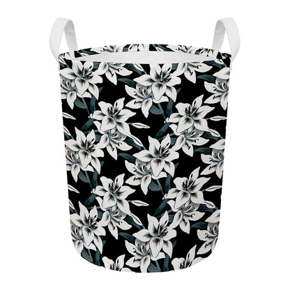 Lily Floral Pattern Print Round Laundry Basket