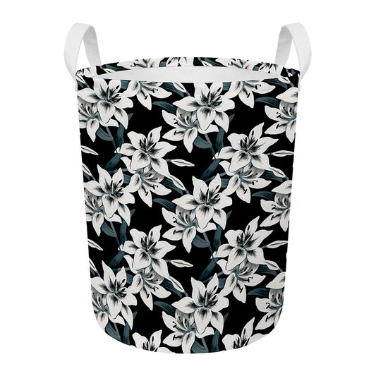 Lily Floral Pattern Print Round Laundry Basket
