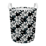Lily Floral Pattern Print Round Laundry Basket