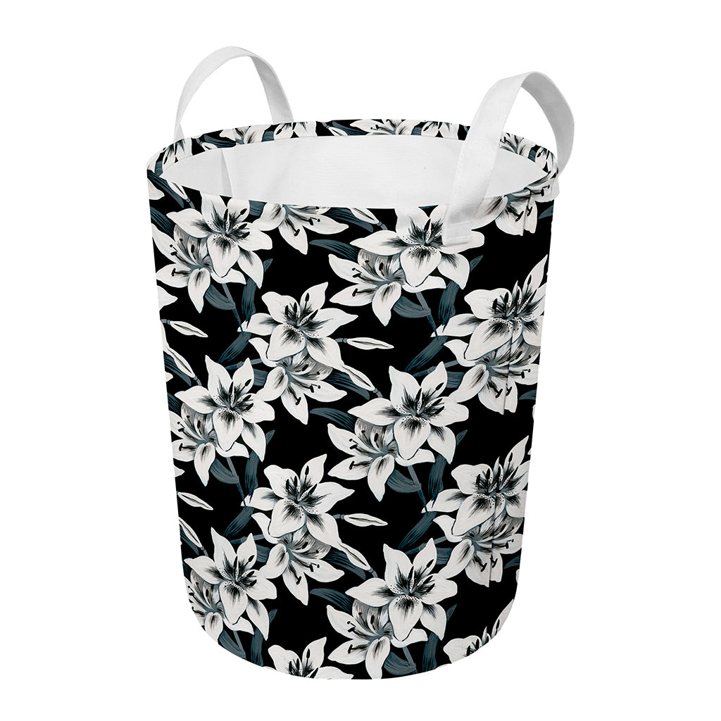 Lily Floral Pattern Print Round Laundry Basket
