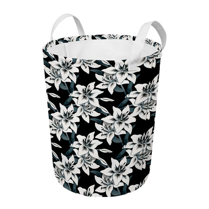 Lily Floral Pattern Print Round Laundry Basket