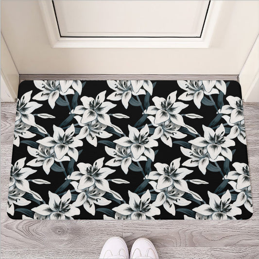 Lily Floral Pattern Print Rubber Doormat