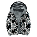 Lily Floral Pattern Print Sherpa Lined Zip Up Hoodie