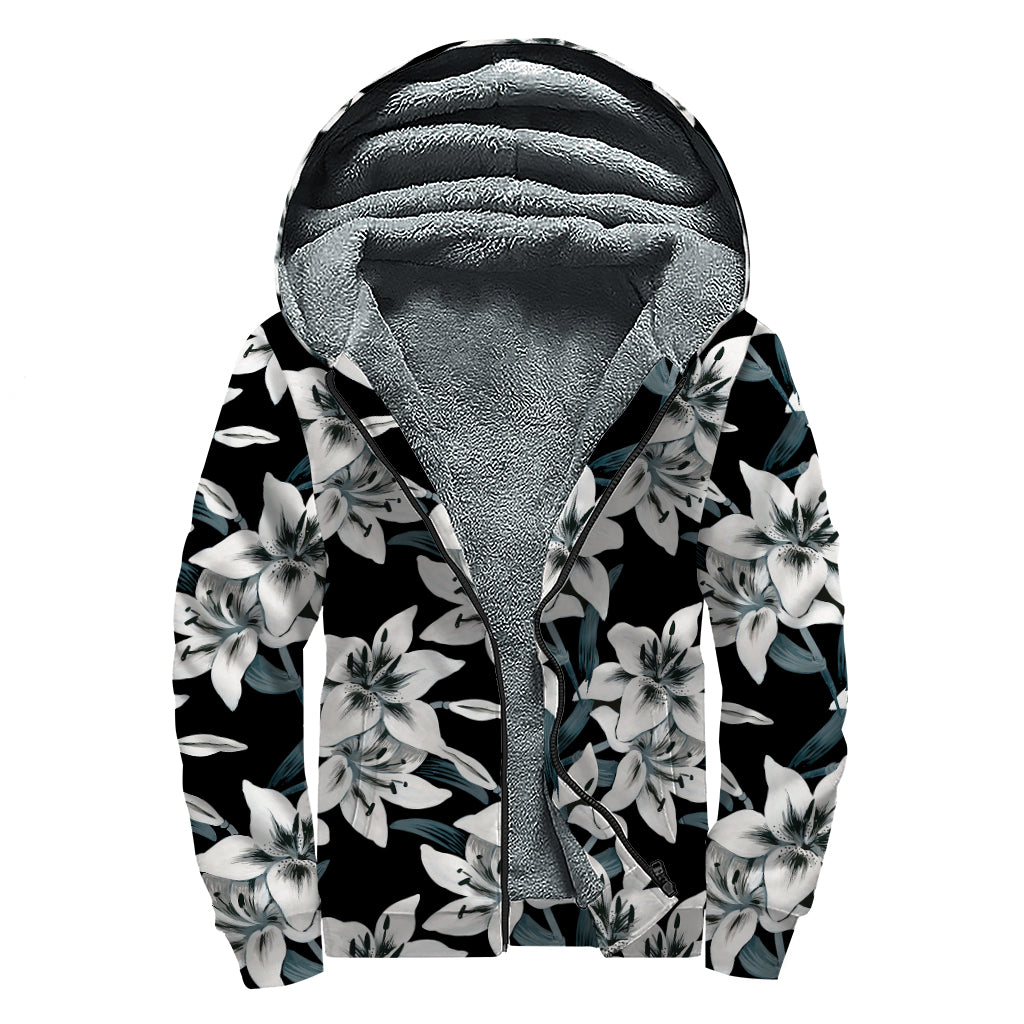 Lily Floral Pattern Print Sherpa Lined Zip Up Hoodie