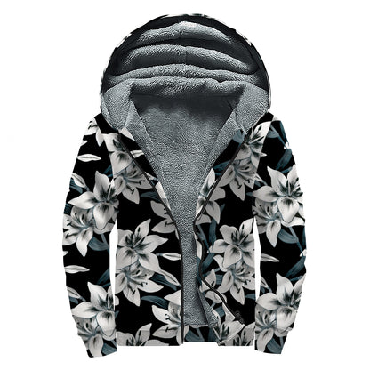 Lily Floral Pattern Print Sherpa Lined Zip Up Hoodie