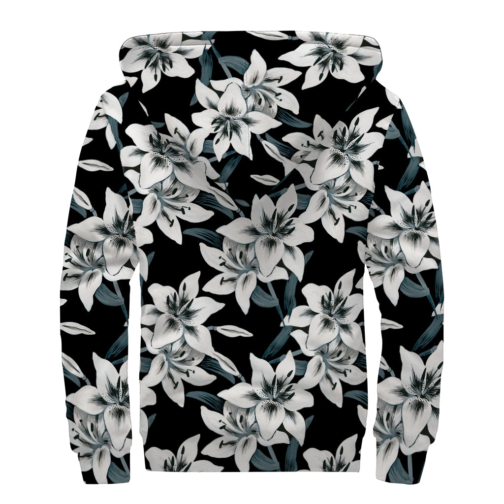Lily Floral Pattern Print Sherpa Lined Zip Up Hoodie