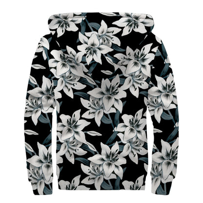 Lily Floral Pattern Print Sherpa Lined Zip Up Hoodie