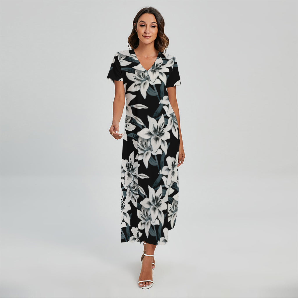 Lily Floral Pattern Print Short Sleeve Maxi Dress