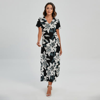 Lily Floral Pattern Print Short Sleeve Maxi Dress