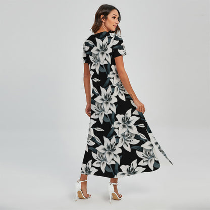 Lily Floral Pattern Print Short Sleeve Maxi Dress