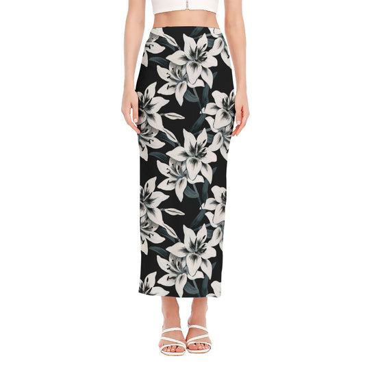 Lily Floral Pattern Print Side Slit Maxi Skirt