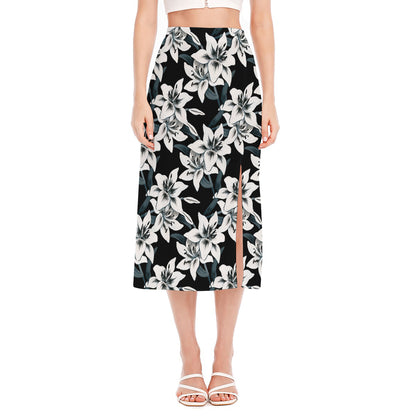 Lily Floral Pattern Print Side Slit Midi Skirt