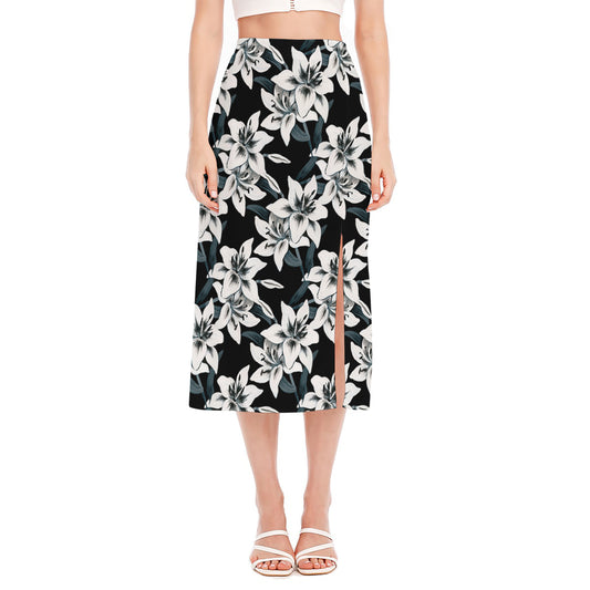 Lily Floral Pattern Print Side Slit Midi Skirt