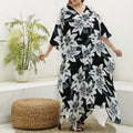 Lily Floral Pattern Print Silk V-Neck Kaftan Dress