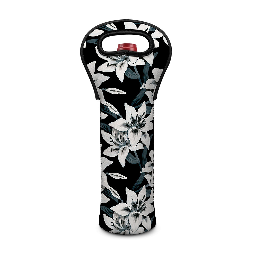 Lily Floral Pattern Print Single Neoprene Wine Tote