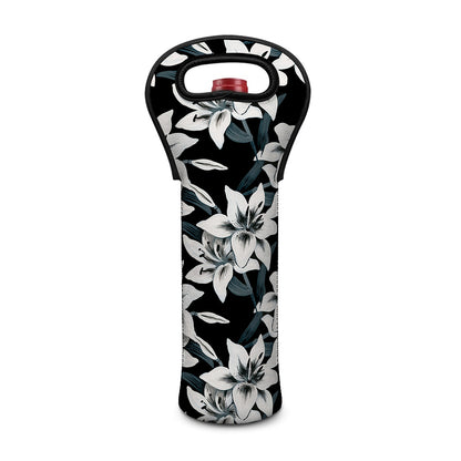 Lily Floral Pattern Print Single Neoprene Wine Tote