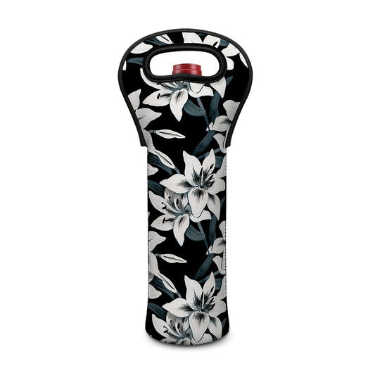 Lily Floral Pattern Print Single Neoprene Wine Tote