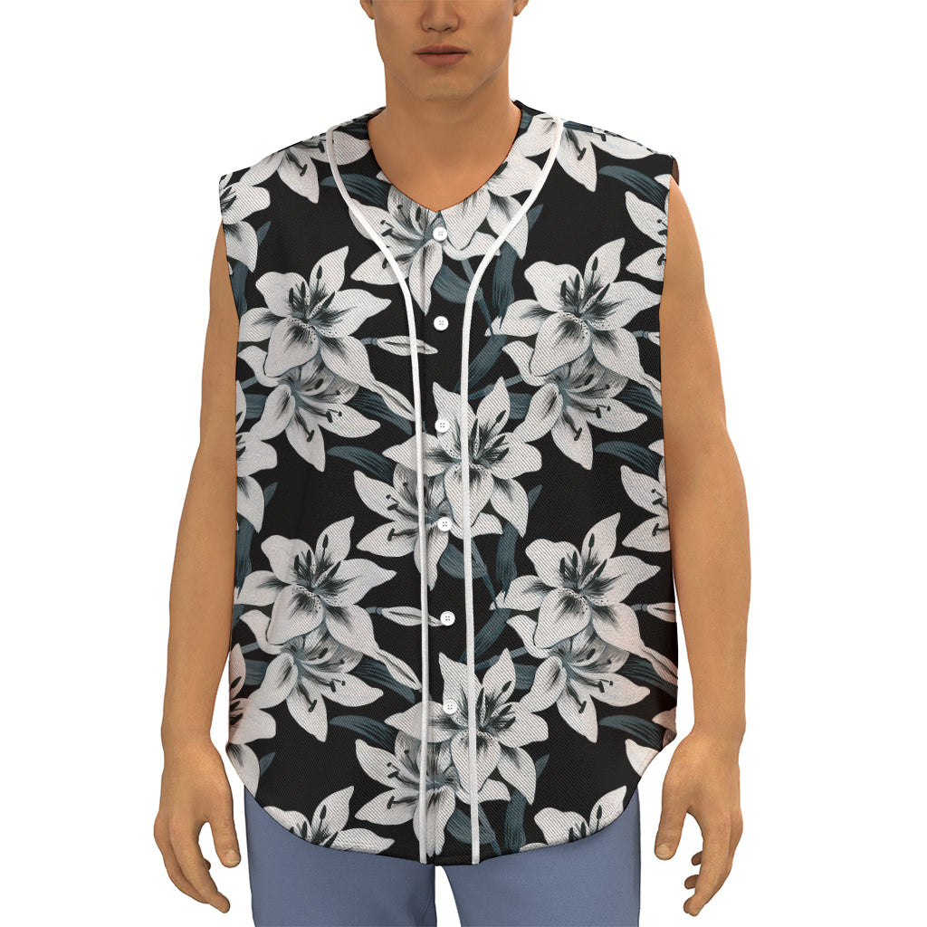 Lily Floral Pattern Print Sleeveless Baseball Jersey