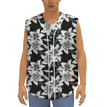 Lily Floral Pattern Print Sleeveless Baseball Jersey