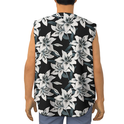 Lily Floral Pattern Print Sleeveless Baseball Jersey