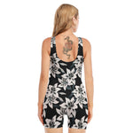 Lily Floral Pattern Print Sleeveless One Piece Swimsuit