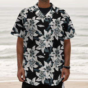 Lily Floral Pattern Print Textured Short Sleeve Shirt