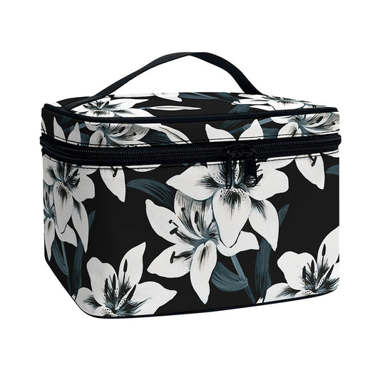 Lily Floral Pattern Print Travel Makeup Bag