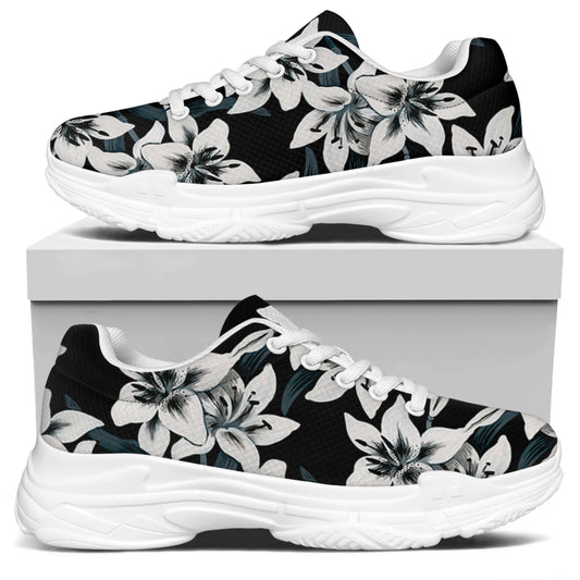 Lily Floral Pattern Print White Chunky Shoes