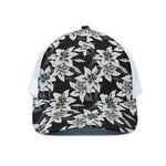 Lily Floral Pattern Print White Mesh Trucker Cap