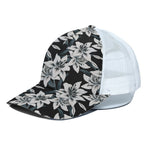 Lily Floral Pattern Print White Mesh Trucker Cap