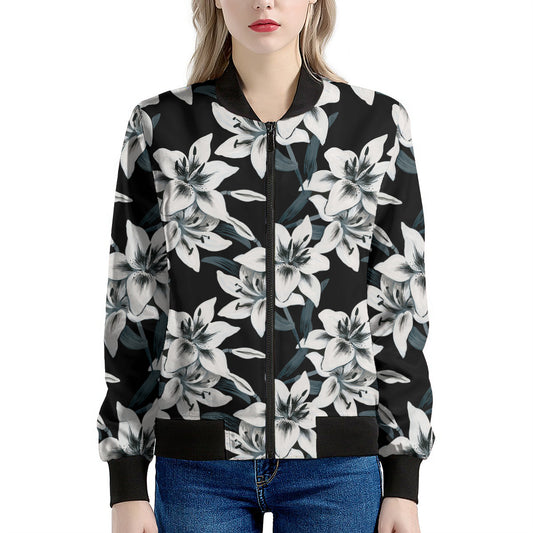 Lily Floral Pattern Print Women's Bomber Jacket