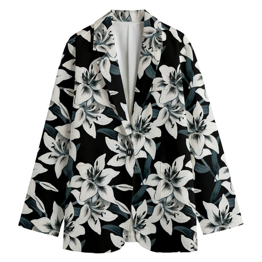 Lily Floral Pattern Print Women's Cotton Blazer
