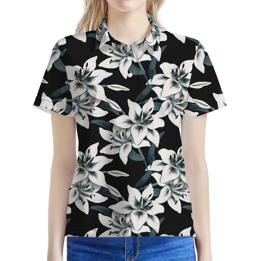 Lily Floral Pattern Print Women's Polo Shirt