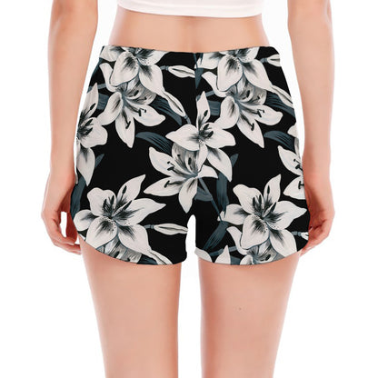 Lily Floral Pattern Print Women's Split Running Shorts