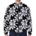 Lily Floral Pattern Print Zip Sleeve Bomber Jacket