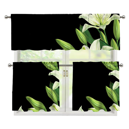 Lily Floral Print 3 Piece Kitchen Curtains