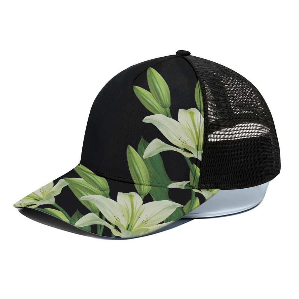 Lily Floral Print Black Mesh Trucker Cap