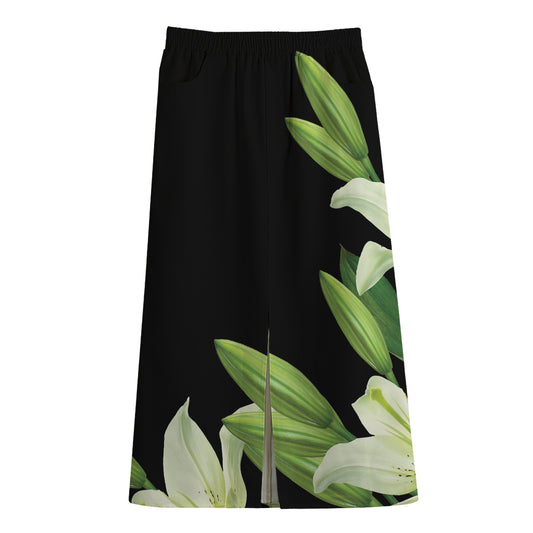 Lily Floral Print Cotton Front Slit Maxi Skirt
