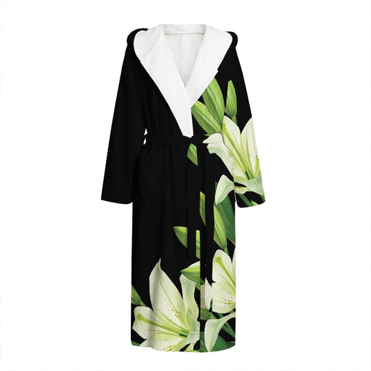 Lily Floral Print Hooded Bathrobe