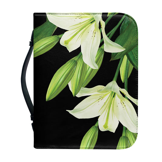 Lily Floral Print Leather Bible Cover