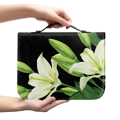 Lily Floral Print Leather Bible Cover