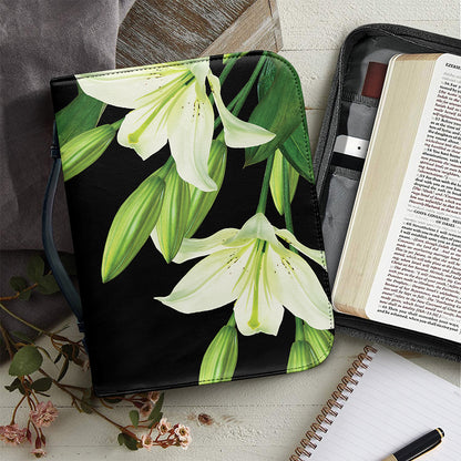 Lily Floral Print Leather Bible Cover